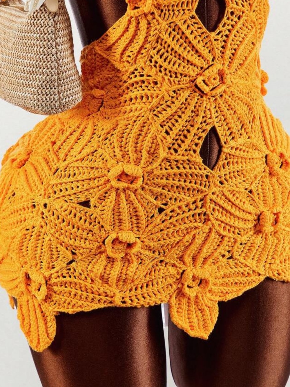 Floral Crochet Mini Halter Dress in Bright Orange Small new in packaging - Picture 7 of 10